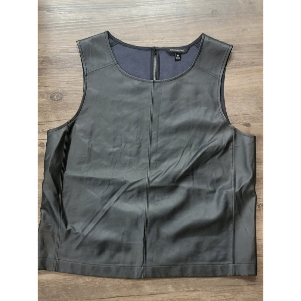 Banana Republic Womens Black Faux Leather Shell Top Sleeveless Blouse M 589766